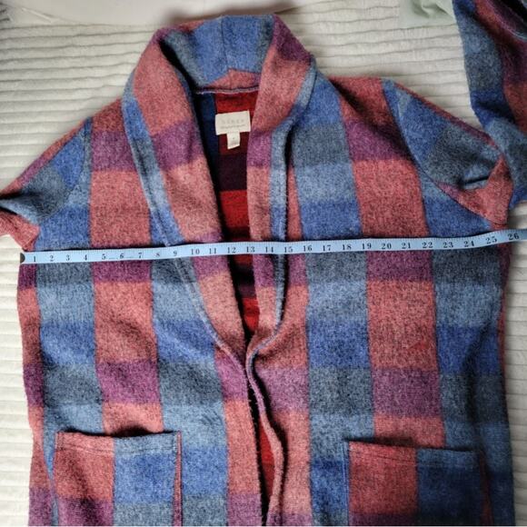 Hinge Plaid Wool Blend Coatigan Women’s Medium Open Front Cardigan Jacket Pocket - Picture 5 of 7